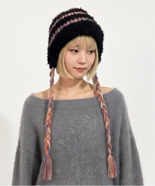 ニット帽 ニットキャップ 「HIKA」モヘアボーダーニットCAP レディース