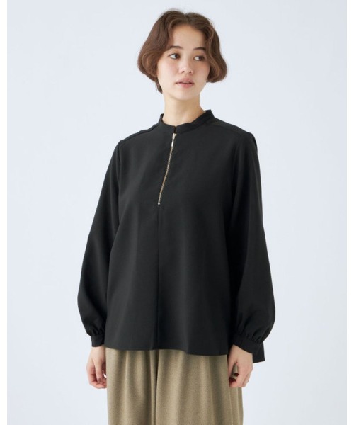 SUIT SELECT ブラウス シャツ 「ストレッチツイル素材」ハーフジップ