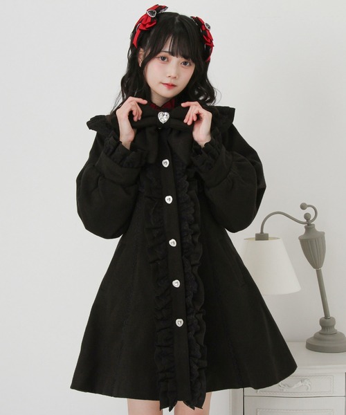 DearMyLove ステンカラーコート コート 丸襟ヨークリボンフリルコート