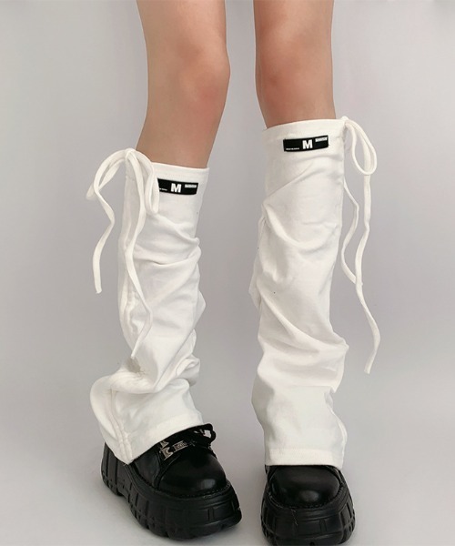 lilful レッグウォーマー レースアップシャーリングレッグカバー