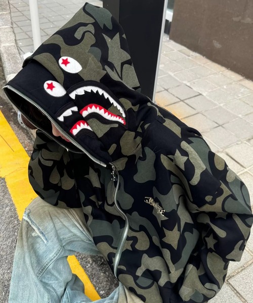 GEMEDA パーカー シャークデザイン カモフラ柄 ジップアップパーカー
