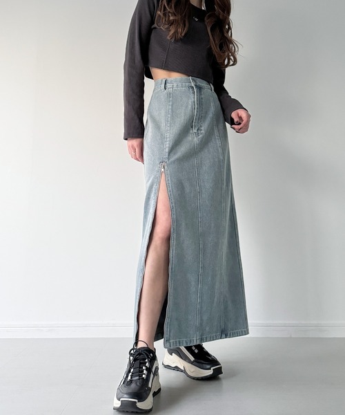 JUNOAH（ジュノア） デニムスカート ジップスリットデニムタイト