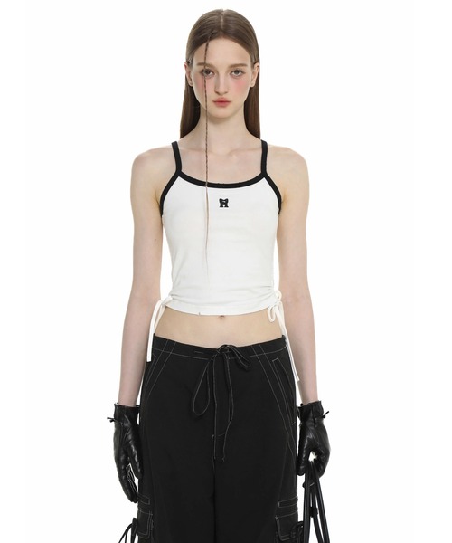 Moromoro タンクトップ ノースリーブ ポイントロゴパイピング