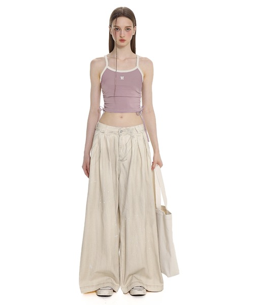 Moromoro タンクトップ ノースリーブ ポイントロゴパイピング