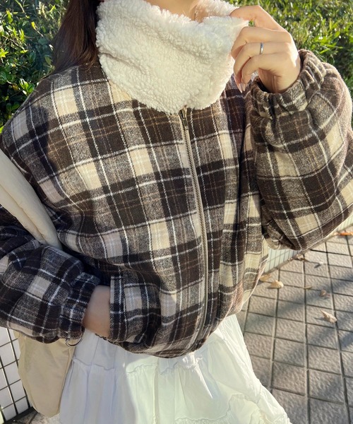 WC ブルゾン アウター 「一部店舗限定」2WAY/ボア襟チェック柄ブルゾン