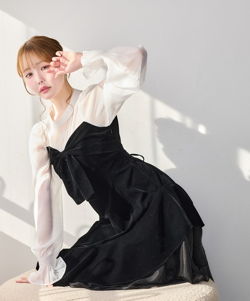 one after another NICE CLAUP ワンピース ベロアリボンロング