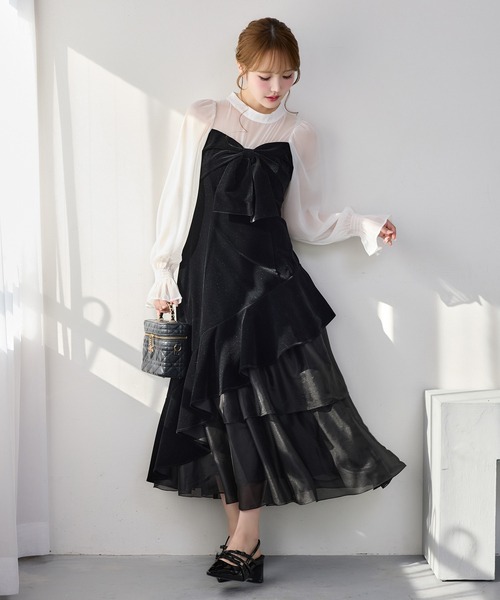 one after another NICE CLAUP ワンピース ベロアリボンロング