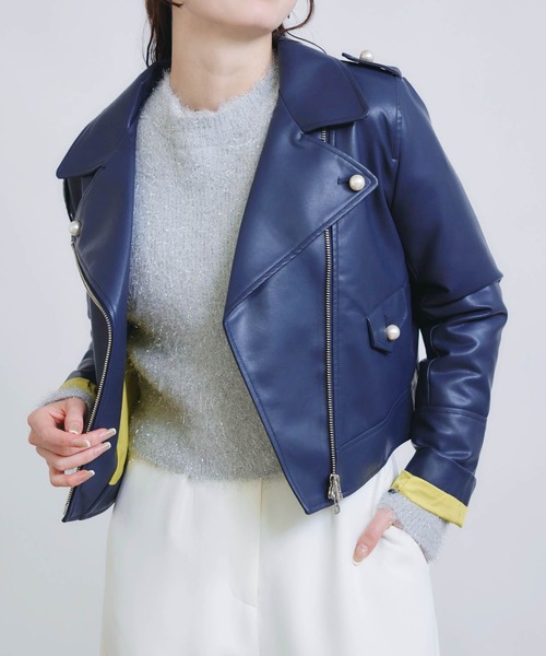 PICCIN PERLA レザージャケット ライダース フェイクレザーパール