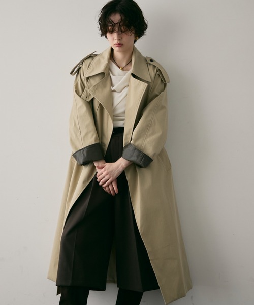 Trish（トリッシュ） トレンチコート コート ヴィーガンレザー配色