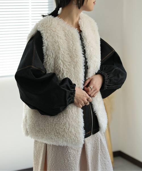 ap retro ベスト ジレ プードルフェイクファーベスト／ジレ レディース