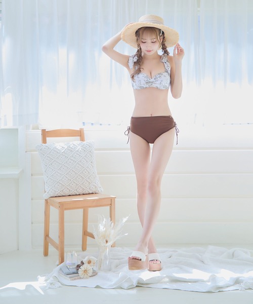 sugar nine 水着 トワルドジュイ柄 ショルダーリボンビキニ 2点セット