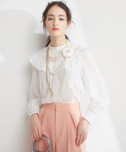 Tiara（ティアラ） ブラウス シャツ フリルネックブラウス レディース