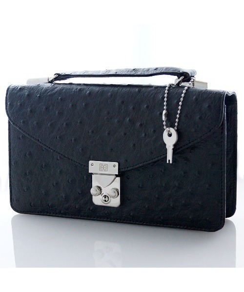 クラッチバッグ オーストリッチ型押しレザーセカンドバッグ メンズ