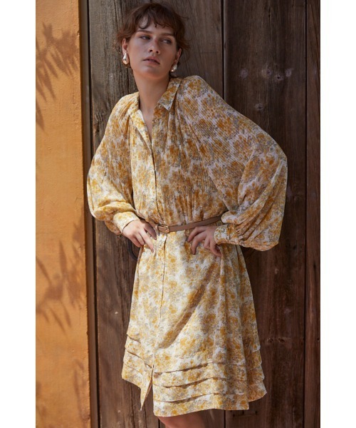 Estella.K ワンピース Merida Floral Belted Dress プリーツミニマム