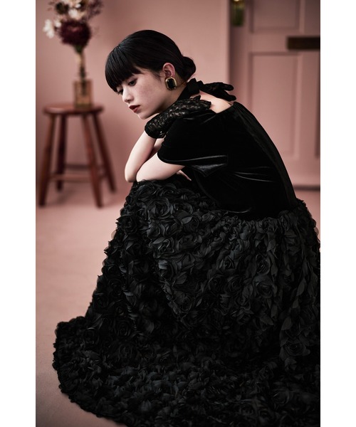 etoll.（エトル） ドレス ベロアロゼットフレアドレス : ZOZOTOWN