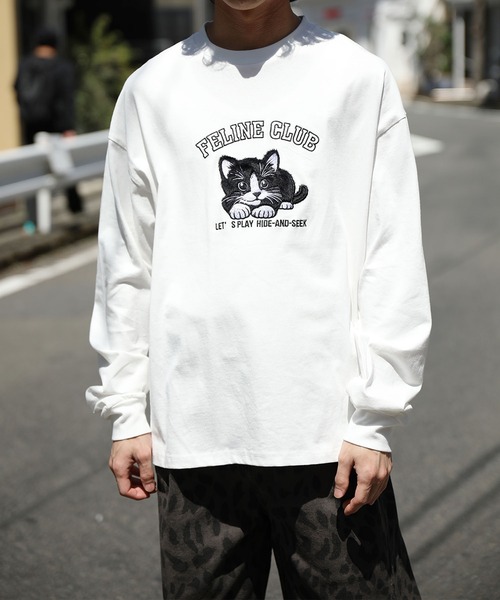 tシャツ HOOK -original- ふわふわ猫刺繍ロンTEE メンズ レディース