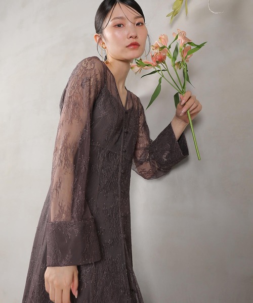 Kana ドレス 総レース ティアード Aライン ワンピースドレス