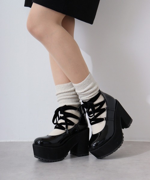 LOVEHUNTER（ラブハンター） パンプス ベルベット リボンレース 厚底