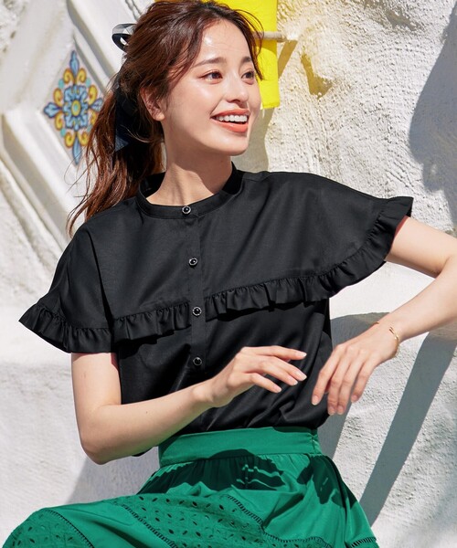 Tiaclasse ブラウス シャツ 「洗える」ケープ風フリルスリーブブラウス