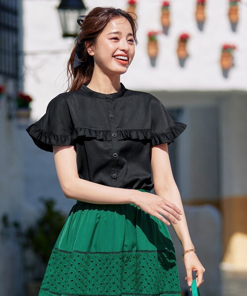 Tiaclasse ブラウス シャツ 「洗える」ケープ風フリルスリーブブラウス