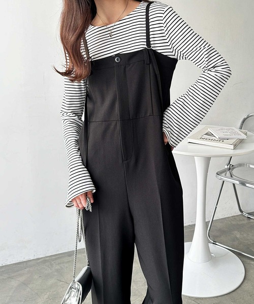 GeeRA（ジーラ） サロペット オーバーオール とろみ素材ワンボタンベア