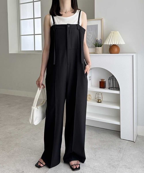 GeeRA（ジーラ） サロペット オーバーオール とろみ素材ワンボタンベア