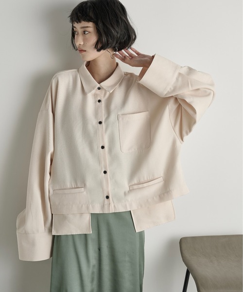 THE Yon ブラウス シャツ ポケットデザインタックスリーブクロップド