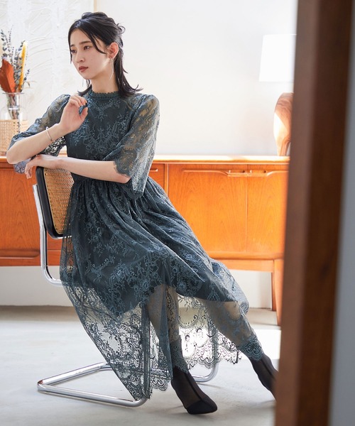 niana（ニアナ） ドレス ハイネック総レース5分袖結婚式ワンピース