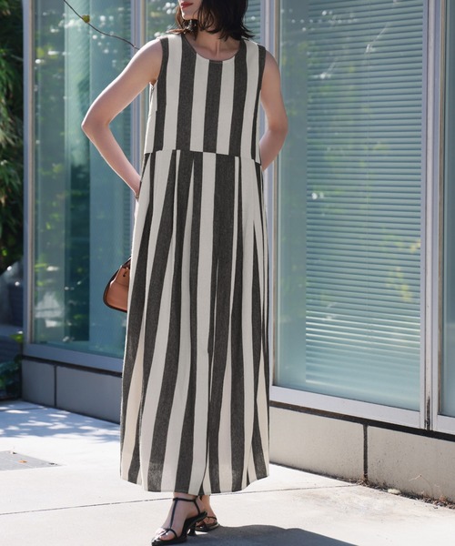 ELFRANK ワンピース ストライプノースリーブロングワンピース
