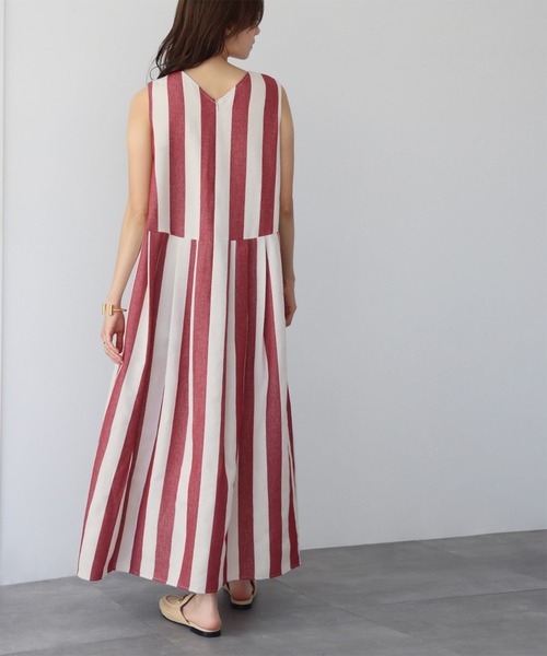 ELFRANK ワンピース ストライプノースリーブロングワンピース