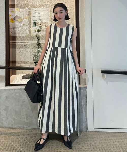 ELFRANK ワンピース ストライプノースリーブロングワンピース