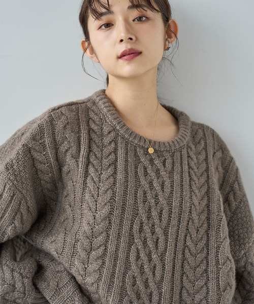 mil（ミル） ニット セーター ケーブル編み ボリューム袖ニットプル