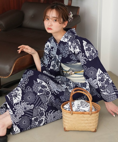 utatane 浴衣 手染め注染浴衣3点セット utatane×注染工房 赤坂紬 藍色