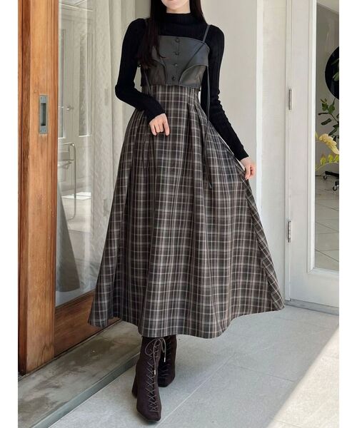 MERCURYDUO（マーキュリーデュオ） ワンピース フェイクレザービスチェ