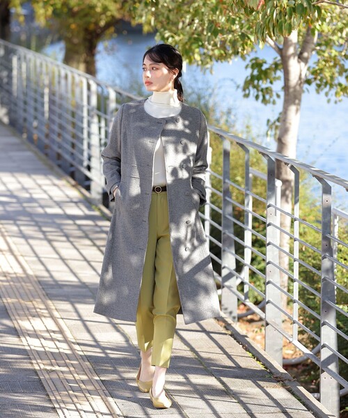 Tiaclasse ノーカラーコート コート 「ウール95%」ノーカラー包み