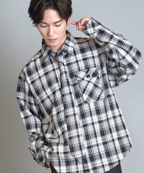 NO ID.（ノーアイディー） シャツ 「NO ID.」Check Shirt with Necktie