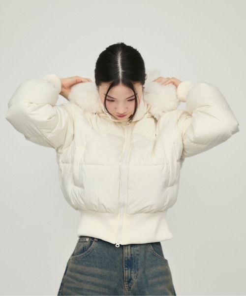 NUJOH ダウンコート ダウンジャケット Faux Fur Hooded Down Jacket