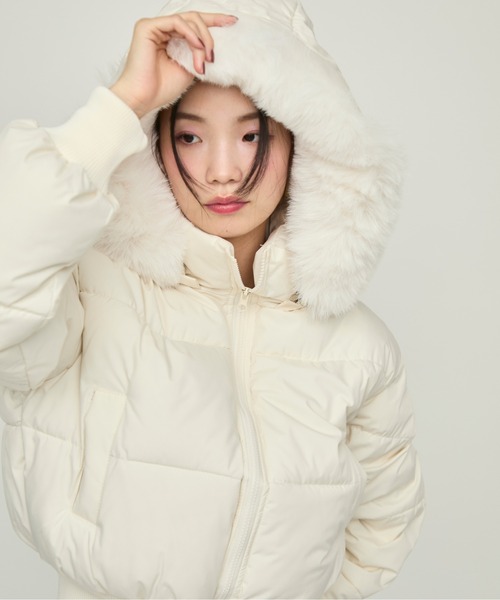 NUJOH ダウンコート ダウンジャケット Faux Fur Hooded Down Jacket