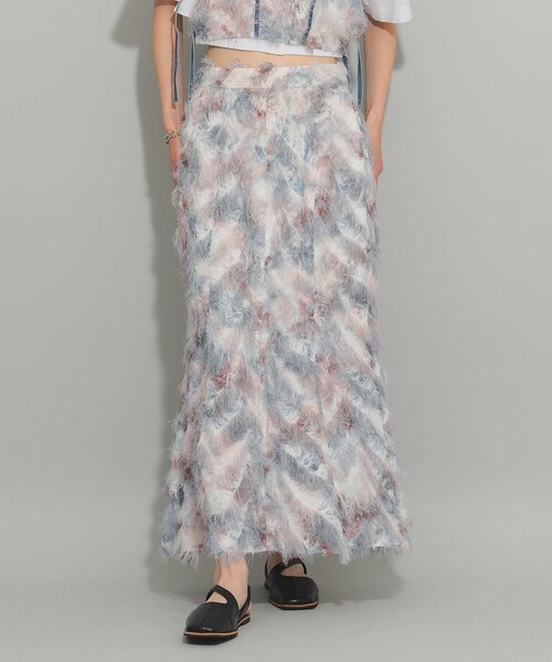 スカート Ray BEAMS / プリント フリンジ マーメイド スカート レディース