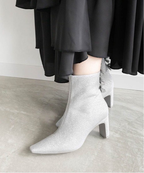 RANDA（ランダ） ブーツ バックリボングリッターショートブーツ