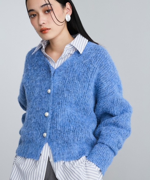 VIS（ビス） カーディガン パールボタンVネック片畦ニットカーディガン