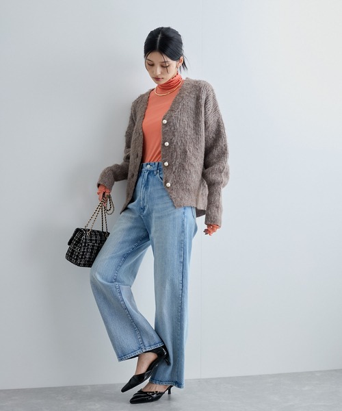 VIS（ビス） カーディガン パールボタンVネック片畦ニットカーディガン