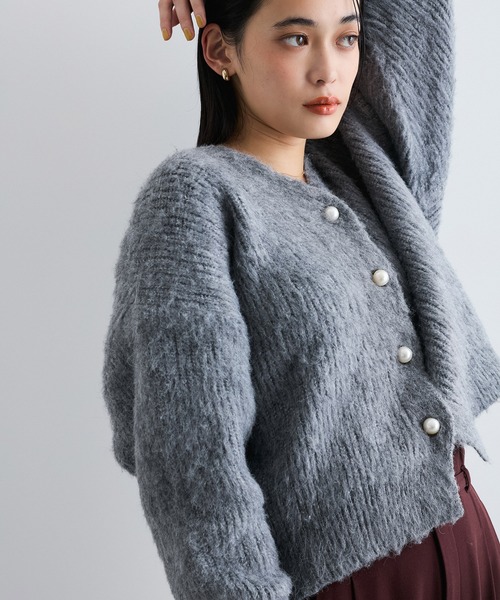 VIS（ビス） カーディガン パールボタンVネック片畦ニットカーディガン