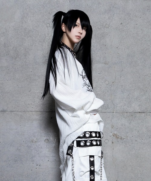 Amilige（アミリージュ） tシャツ クロスロゴプリントダメージガーゼ