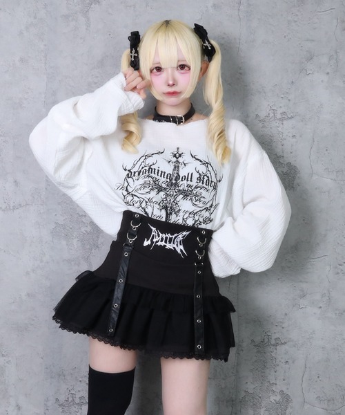 Amilige（アミリージュ） tシャツ クロスロゴプリントダメージガーゼ