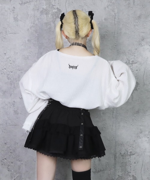 Amilige（アミリージュ） tシャツ クロスロゴプリントダメージガーゼ