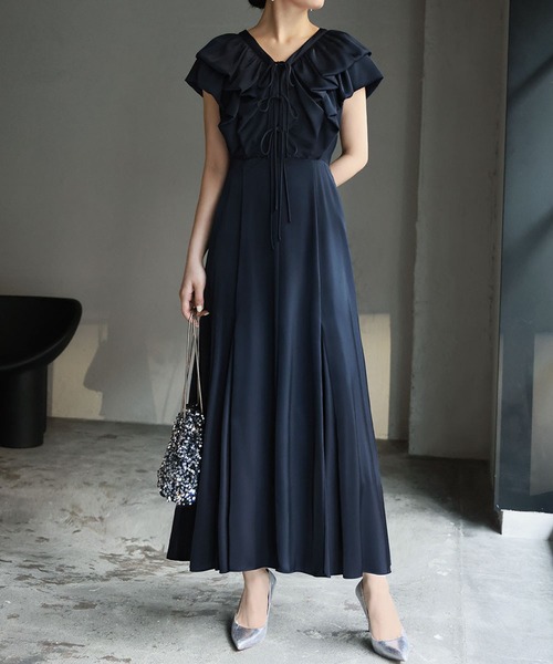 GIRL DRESS FOR NOW ドレス フロントフリルVネック フレア ロング 結婚