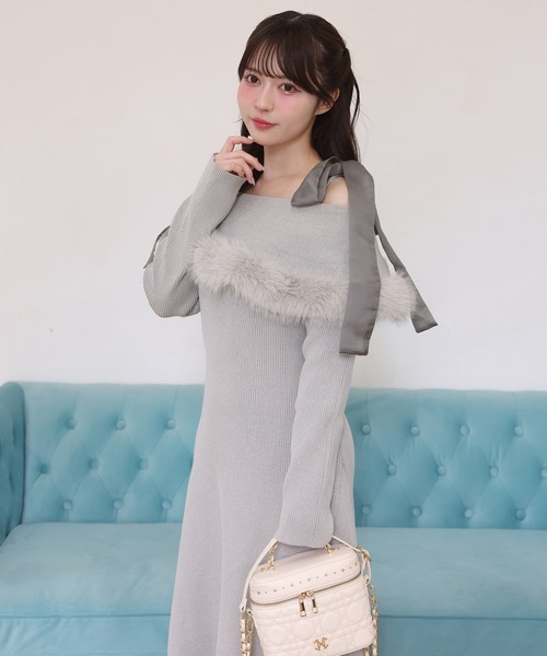試着のみ】lumignon ファーカフリボンニットワンピース 試着のみ