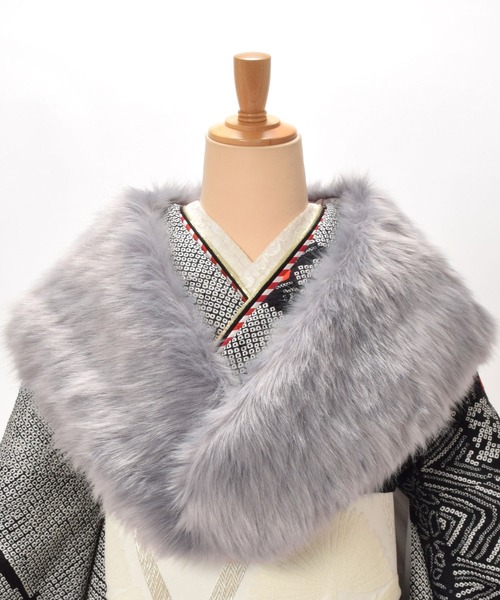 KIMONOMACHI レディース 成人式 ショール「ホワイト・ブラック・グレー