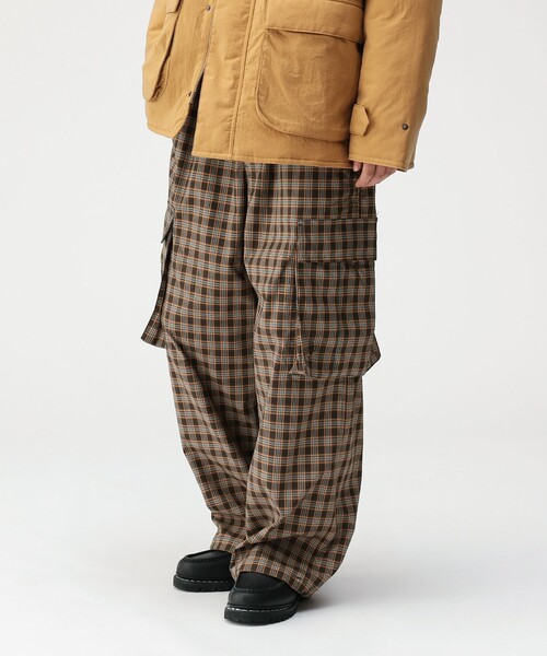 BEAMS（ビームス） パンツ ワイドストレート チェック カーゴ パンツ